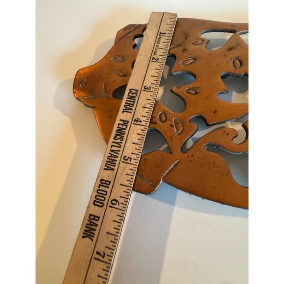 Vintage Copper Pig Trivet — Sturdy Cast Metal with Floral Cut-Out Design - Picture 5 of 12